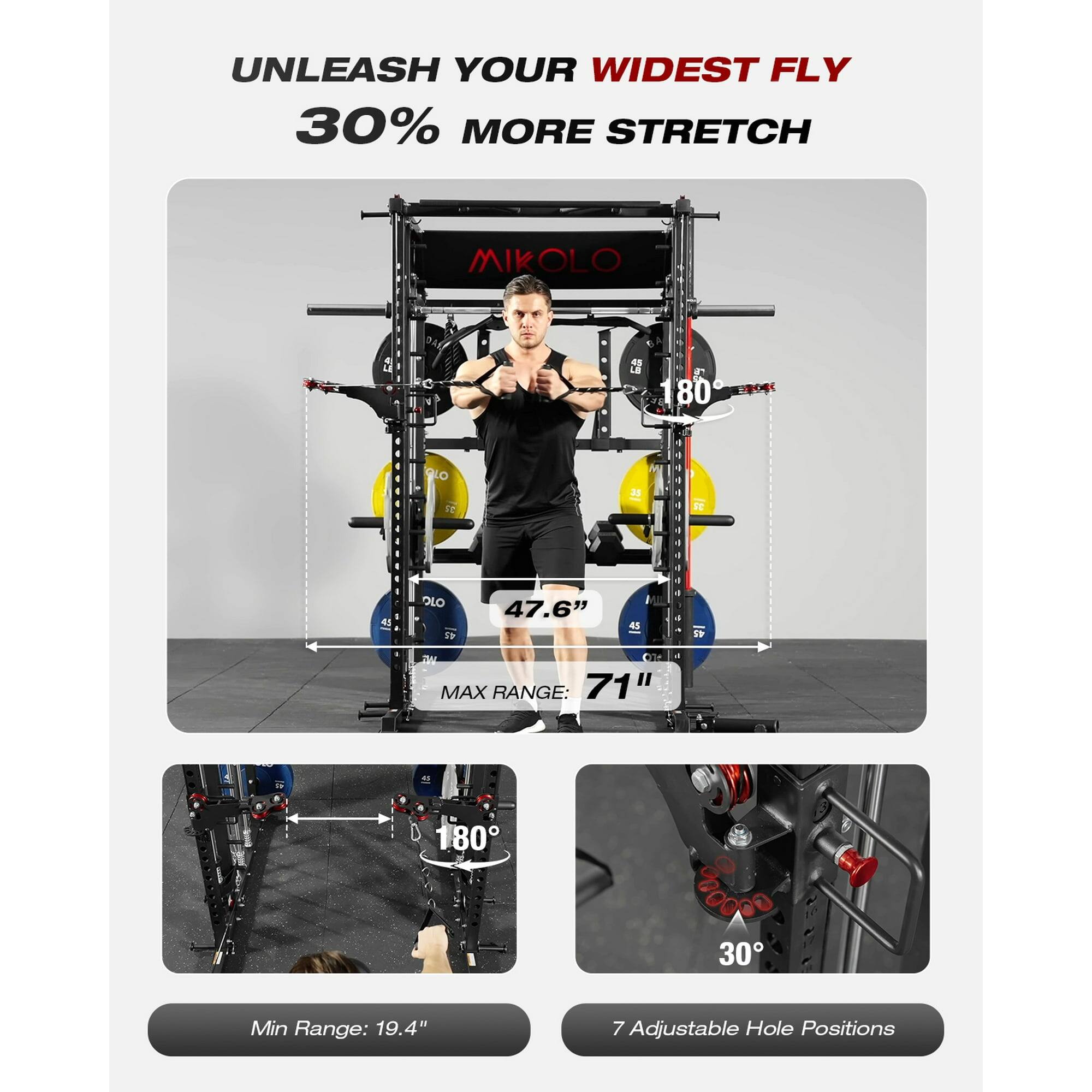 UNLEASH YOUR WIDEST FLY  
30% MORE STRETCH  

MIKOL  
MAX RANGE: 71"  
47.6"  

Min Range: 19.4"  
7 Adjustable Hole Positions