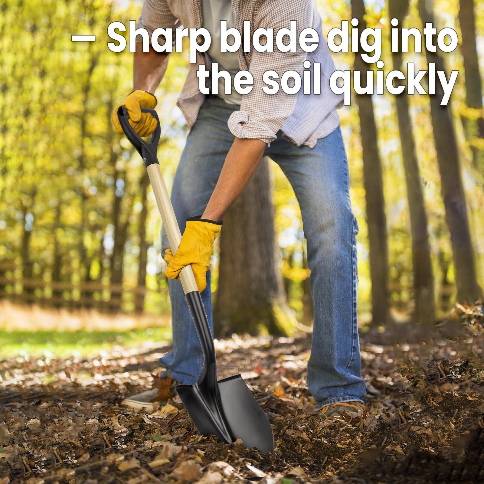 - Sharp blade digs into the soil quickly