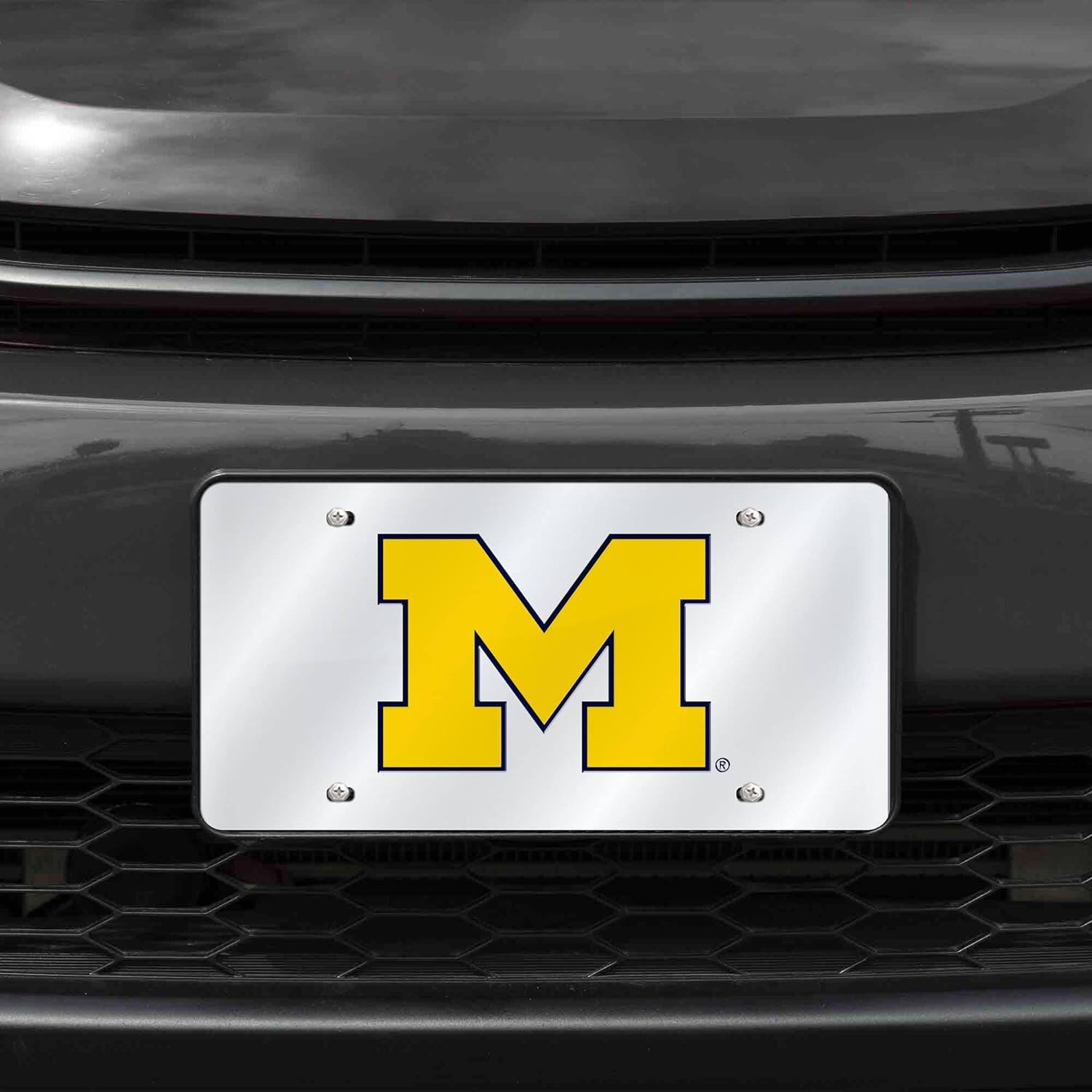 Alt View 1. Rico Industries - Michigan Wolverines Logo Silver Mirror Look LASER License Plate - Multi.