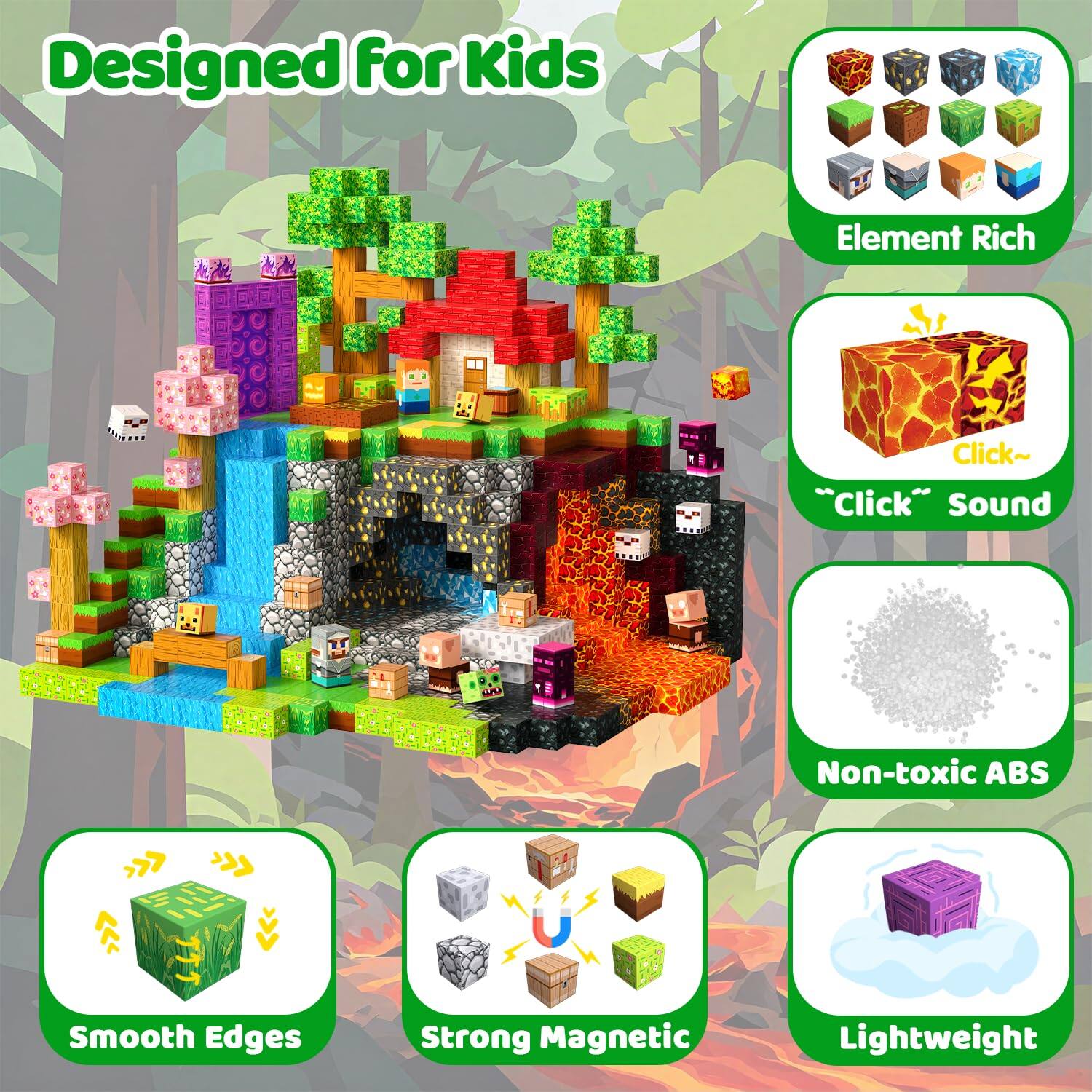 Designed for Kids

- Element Rich
- "Click" Sound
- Non-toxic ABS
- Smooth Edges
- Strong Magnetic
- Lightweight