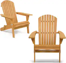 Winado - 2PCS 40in Wooden Folding Adirondack Chair, Foldable Fire Pit Chair for Indoor Outdoor Patio Garden Porch Yard Balcony - Teak