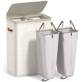 Sorbus - Fabric Laundry Hamper, Collapsible 2-Compartment Laundry Basket with Removable Laundry Bag - Beige
