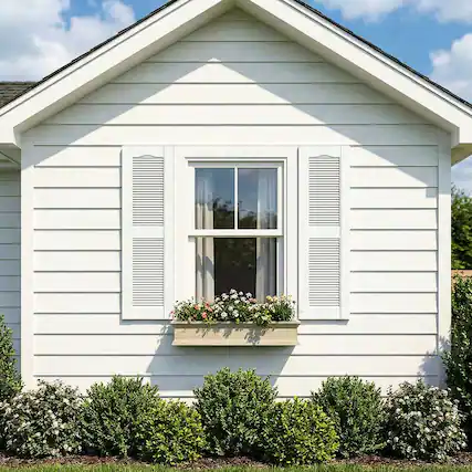 Front. Kadyn - Decorative Faux Shutters, Sturdy, Hassle-Free Design for Indoor & Outdoor Use, 14"x25", White - White.