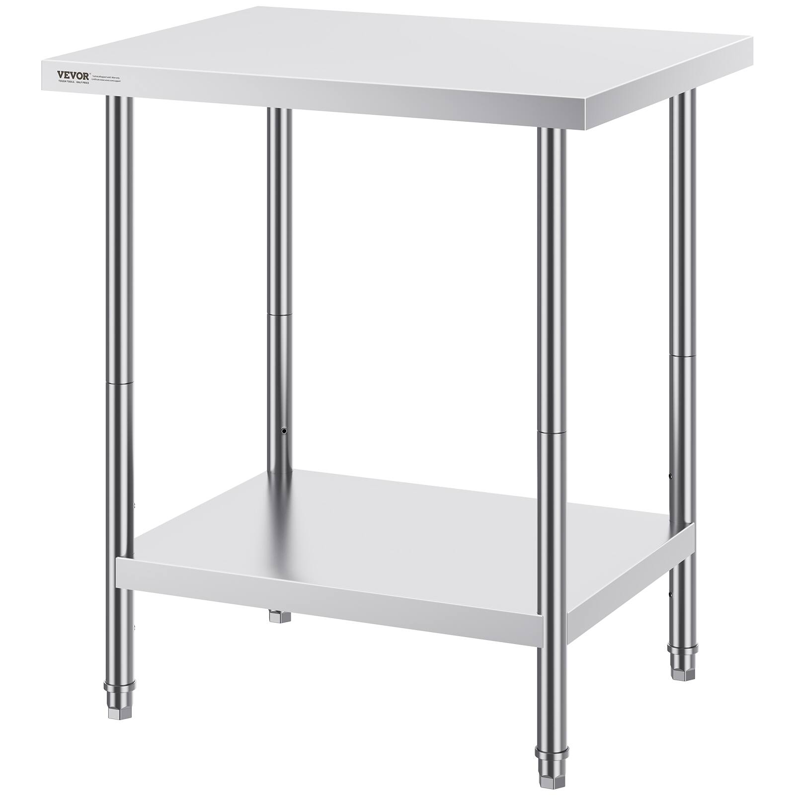 Alt View 5. VEVOR - Stainless Steel Prep Table, 24 x 30 x 34 Inch, 700 lbs Load Capacity, Metal Worktable with 3 Adjustable Height Levels - Silver.