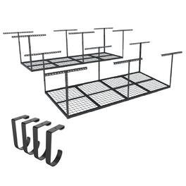 Fleximounts - OHK Series 36 in. W x 96 in. D x 22-40 in. H Black Ceiling Mounted Overhead Garage Storage Rack with Accessory Hooks - Black