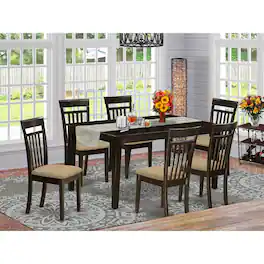 East West Furniture - CAP7S-CAP-C 7 Pc formal Dining room set -Table and 6 Dining Chairs - Cappuccino
