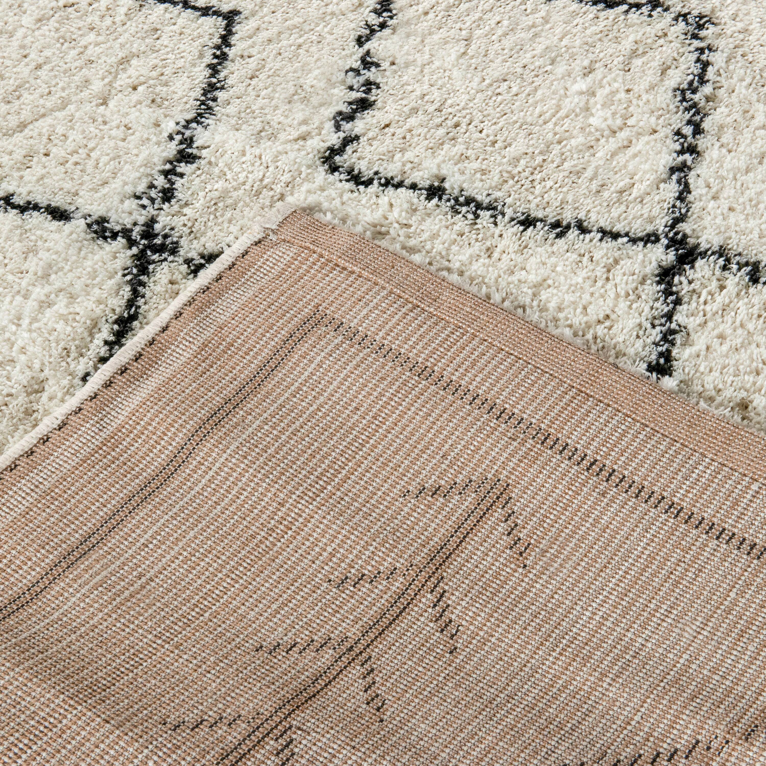 Alt View 5. Emma + Oliver - Geometric Bohemian Shag Rug - Ivory/Black.