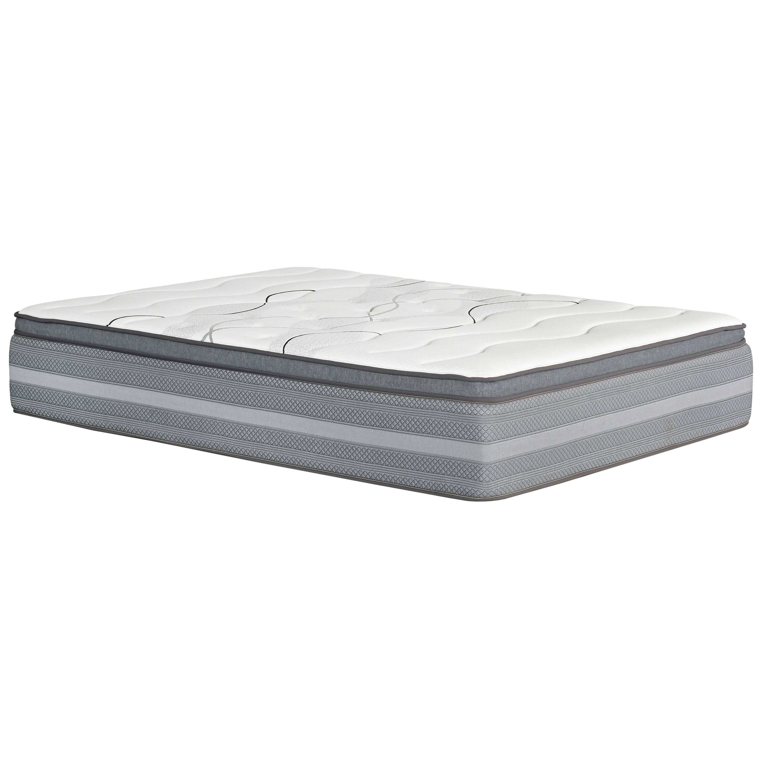 Angle. Manhattan Lane - Dani 14 Inch California King Mattress, Pocket Coil Hybrid, Foam Layers - White, Blue, Gray.