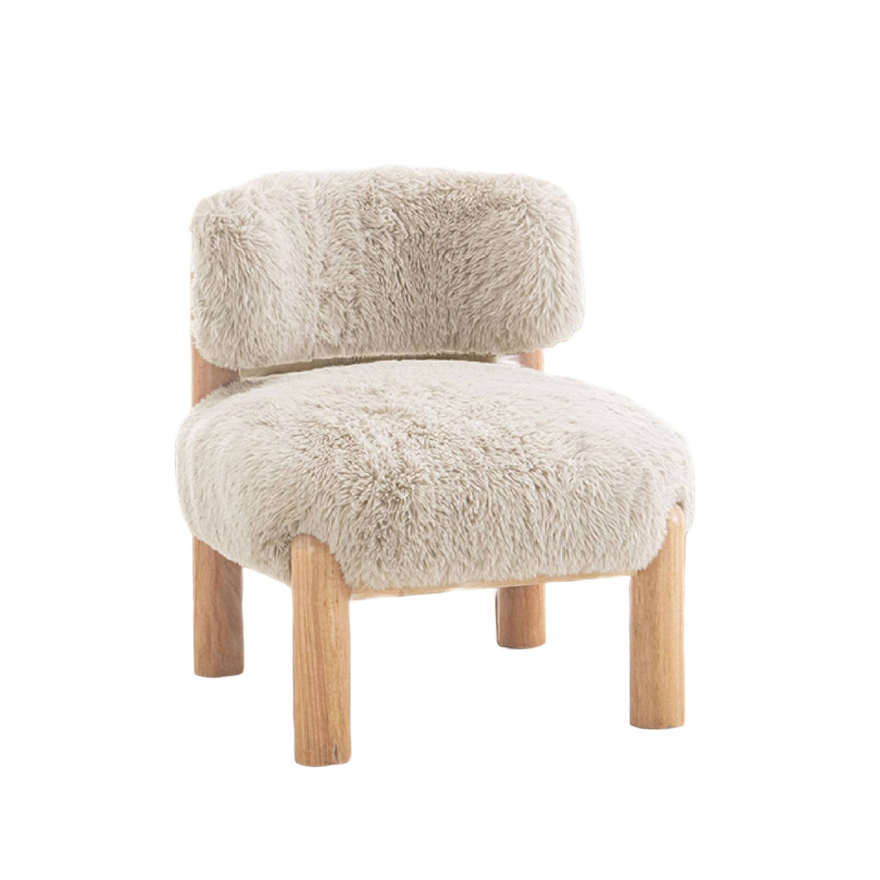 Angle. Manhattan Lane - Alco Contou Accent Chair with Natural Wood Legs, Taupe  Faux Fur - Taupe Brown, Natural Brown.