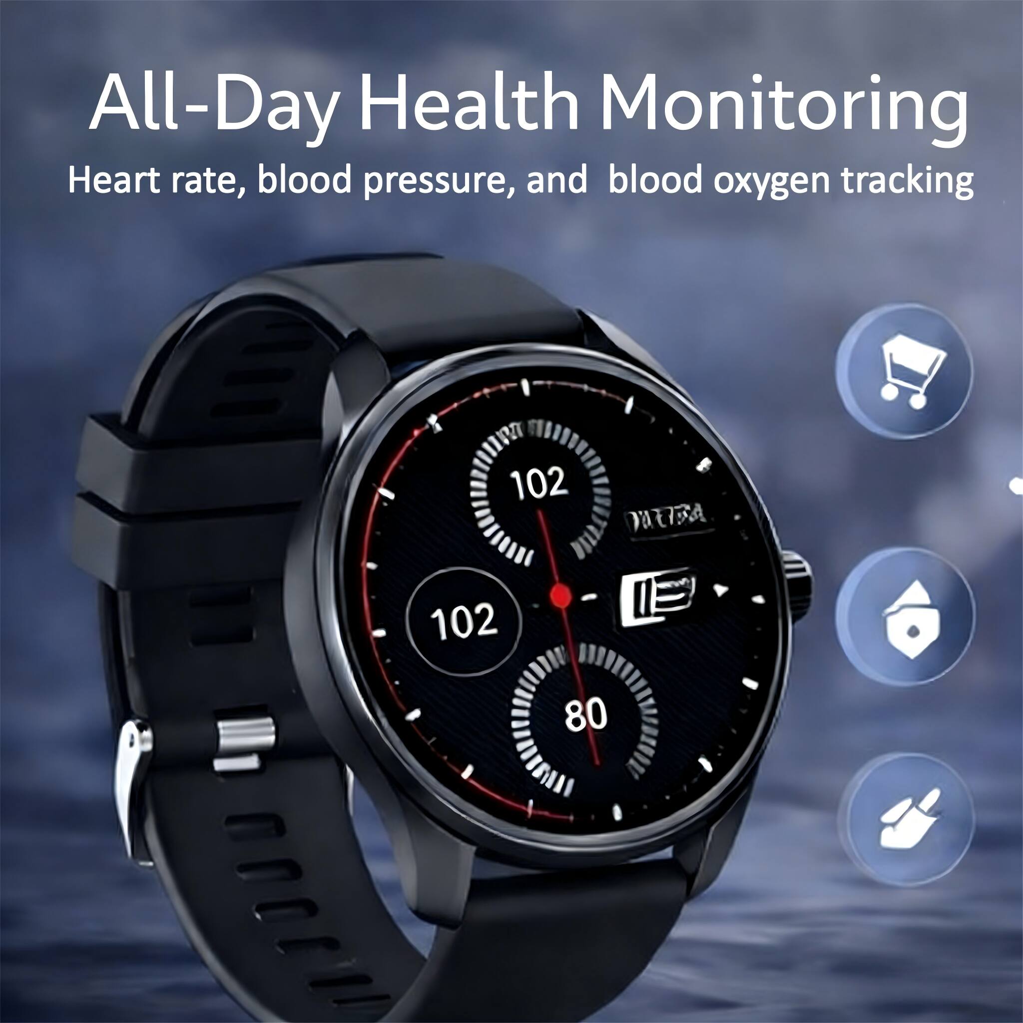 All-Day Health Monitoring  
Heart rate, blood pressure, and blood oxygen tracking