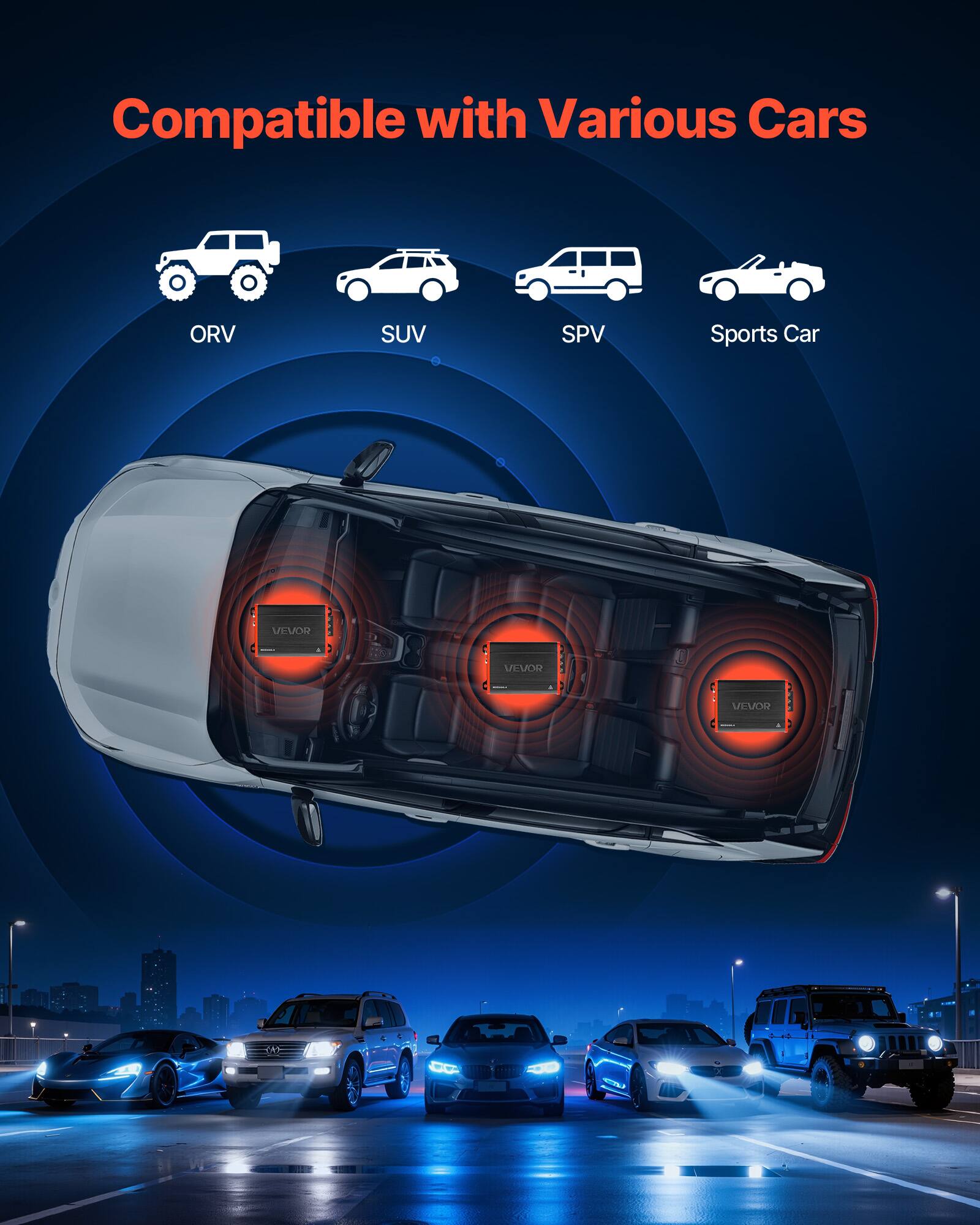 Compatible with Various Cars  
ORV, SUV, SPV, Sports Car, VLMOR, VEVOR, VI-VOR