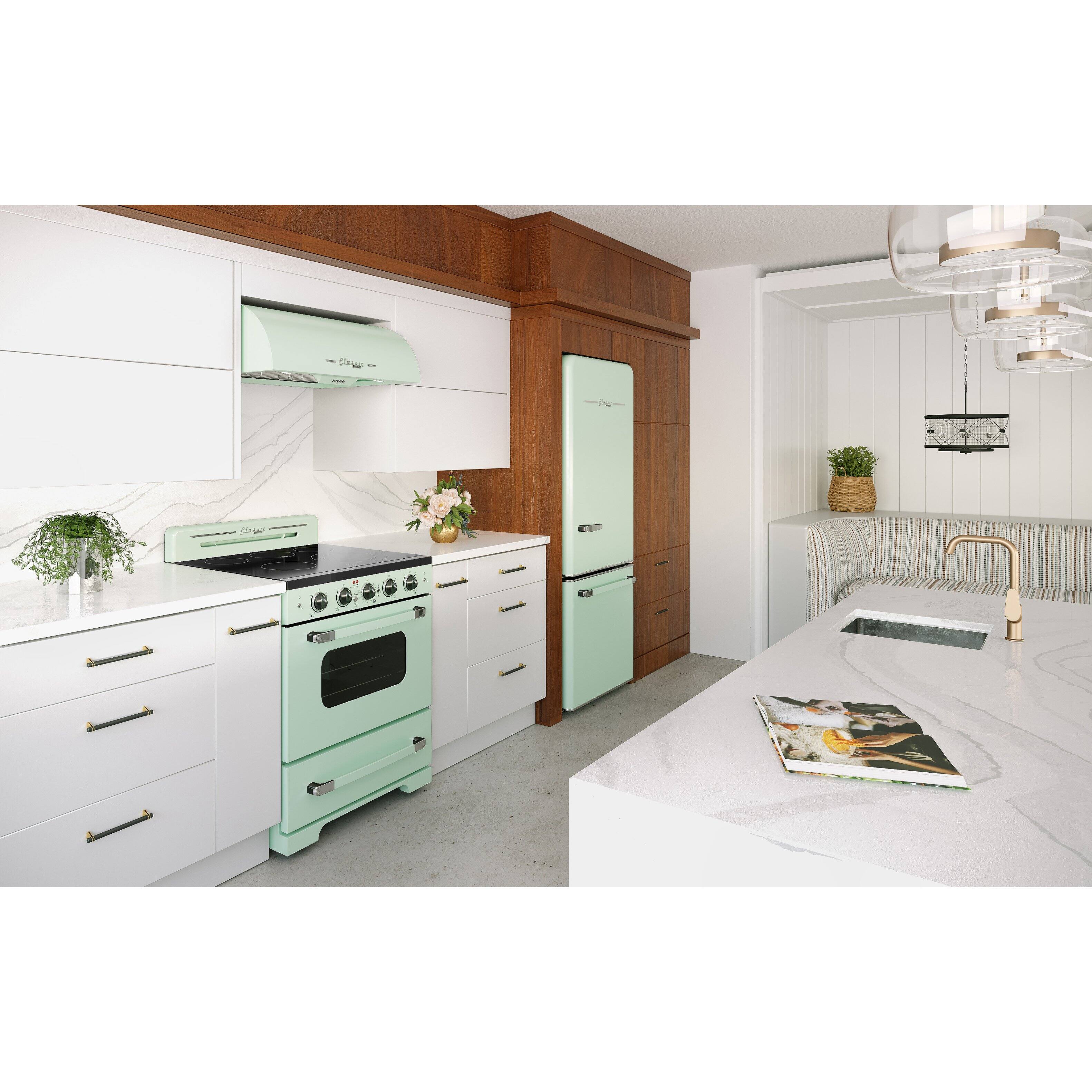 Alt View 21. Unique Appliances - 30 in. Wide 5 Elements Classic Retro 3.9 Cu. Ft. Freestanding Electic Convection Range with Glass Top and Storage Drawer - Summer Mint Green.