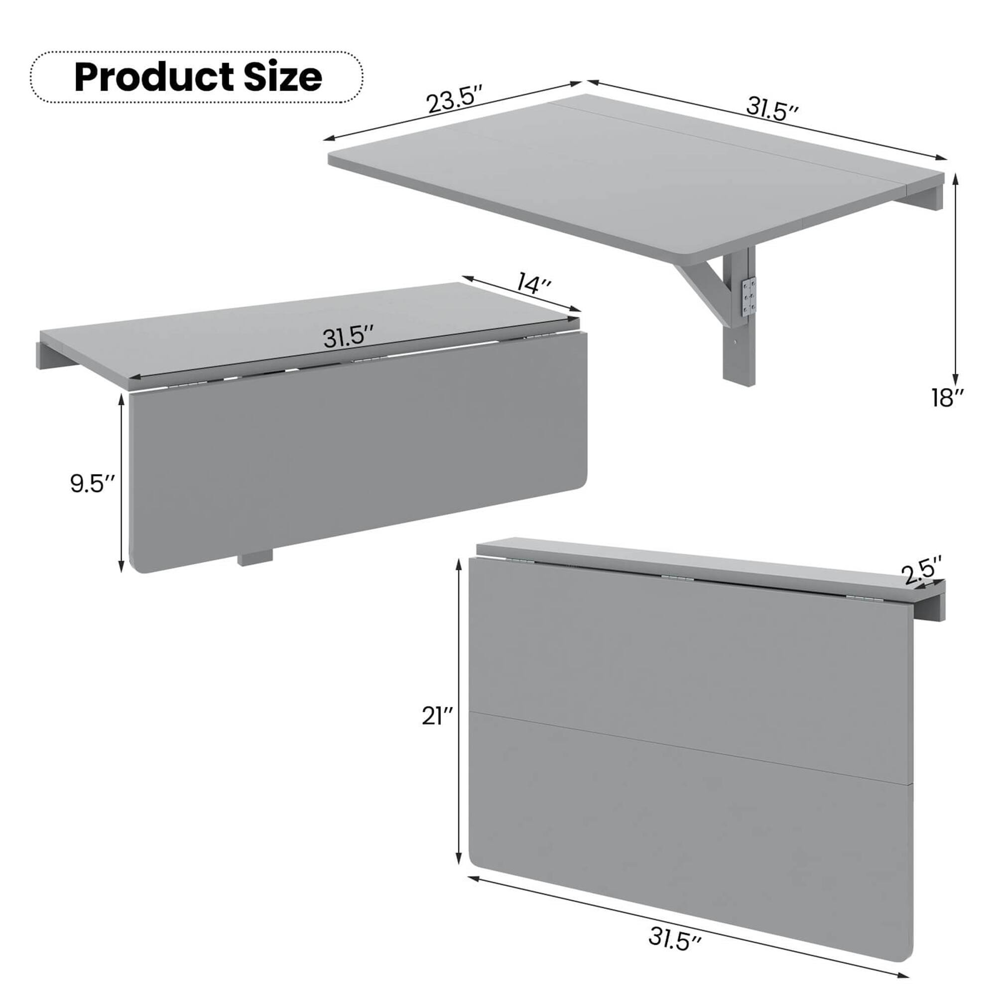 Product Size: 23.5" x 31.5" x 14" x 9.5" x 2.5" x 18" x 21" x 31.5"