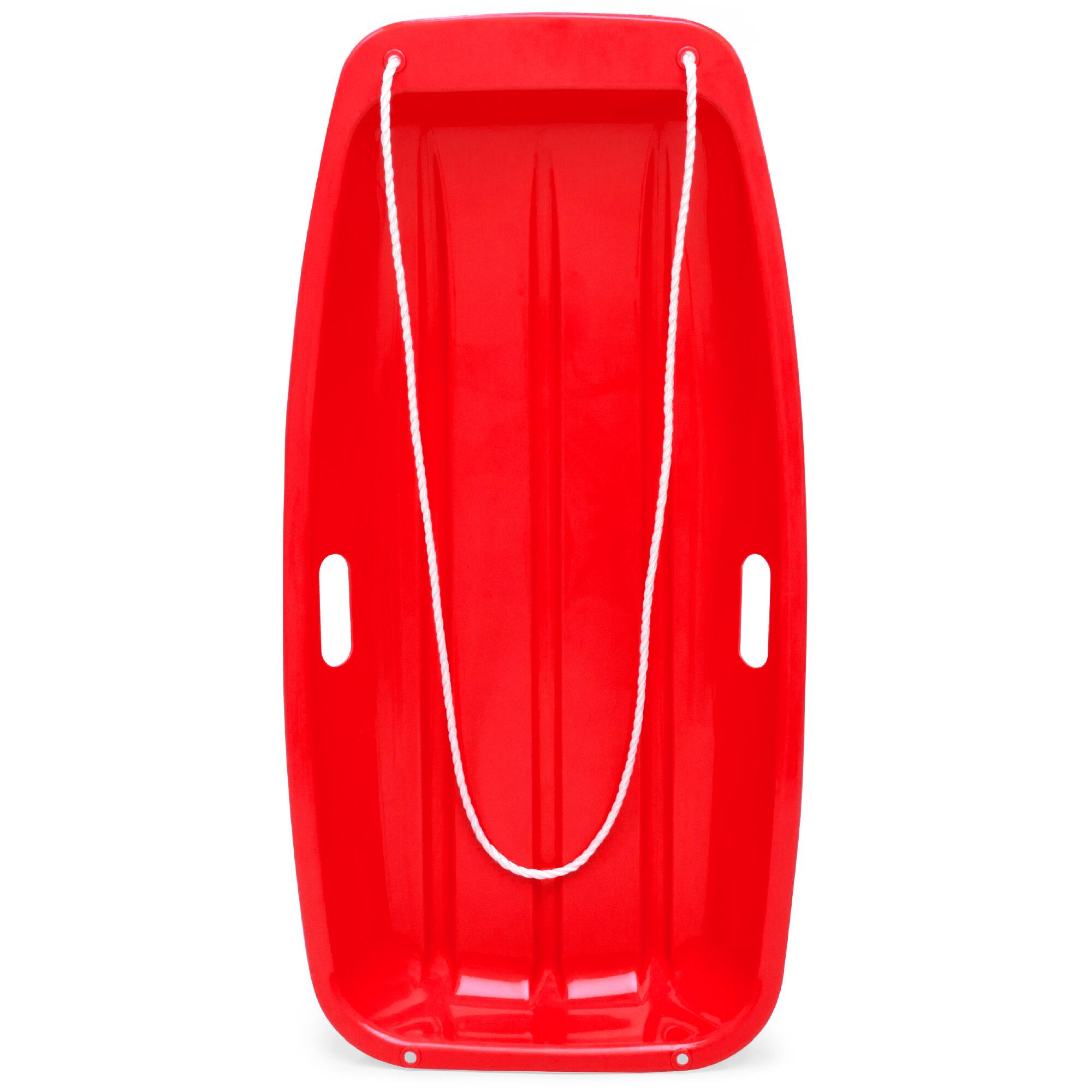 Best Choice Products - 35in Kids Outdoor Plastic Sport Toboggan Winter Snow Sled Board w/ Pull Rope, 2 Handles - Red