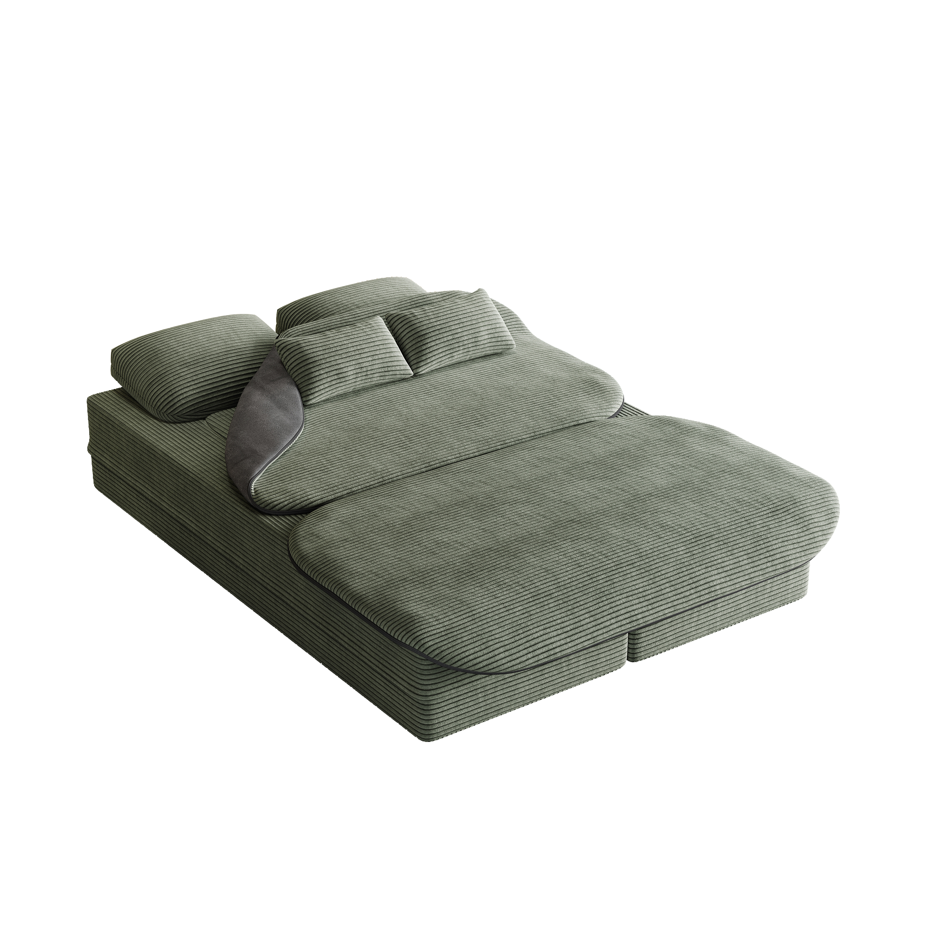 Alt View 1. Roomtec - 75.2 in 1 Foldable SofaConvertible Sleeper Foam Sofa Bed with Multi Functional Blanket Corduroy Floor folding sofa bed - Green.