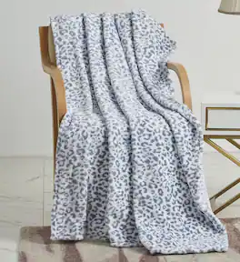 Noble House - Extra Heavy and Plush Oversized Throw Blanket 50" x 70" - Grey White Leopard