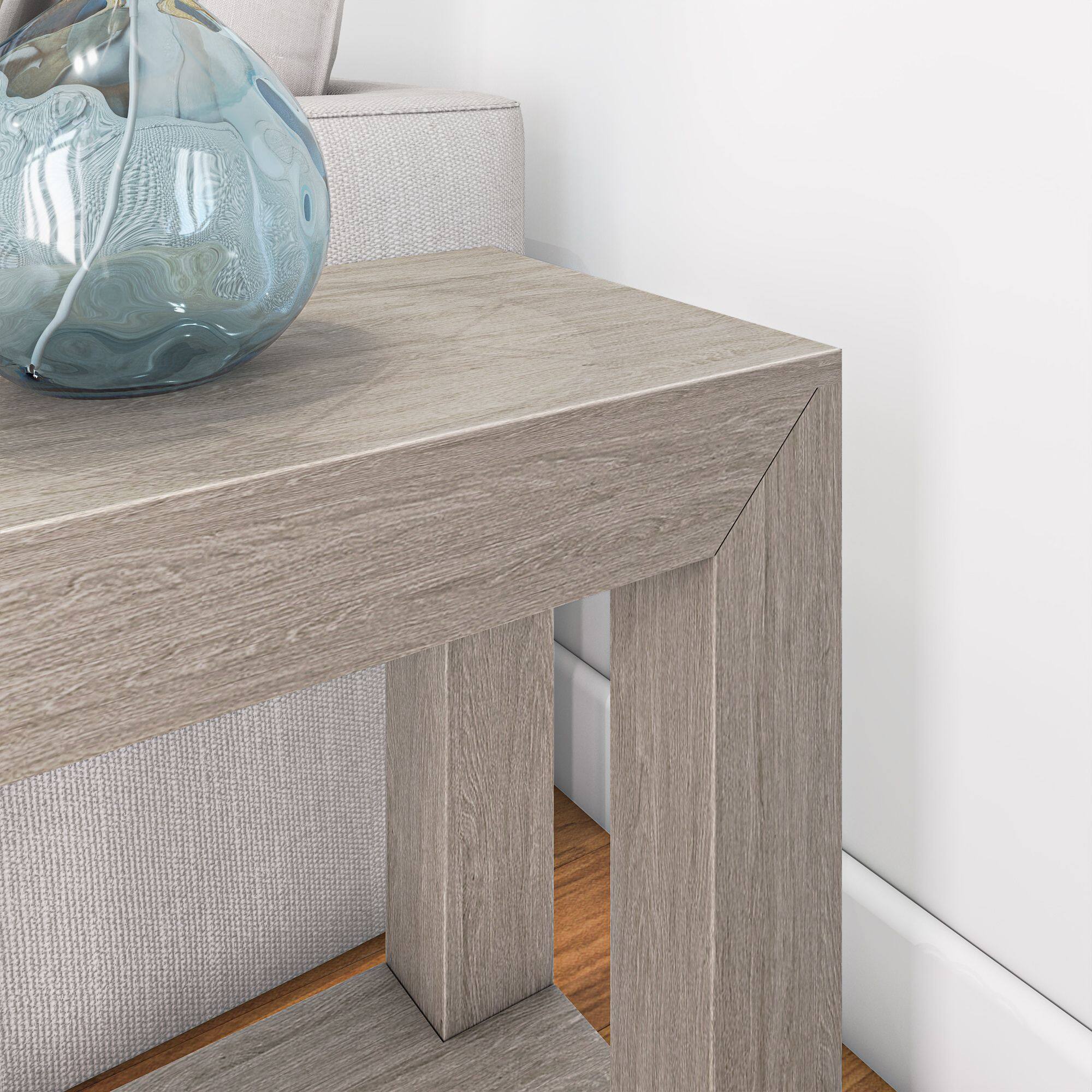 Alt View 3. Plank+Beam - Modern Rectangular Side Table with Shelf (24in x 15in / 630mm x 375mm), Seashell Wirebrush - Seashell Wirebrush.