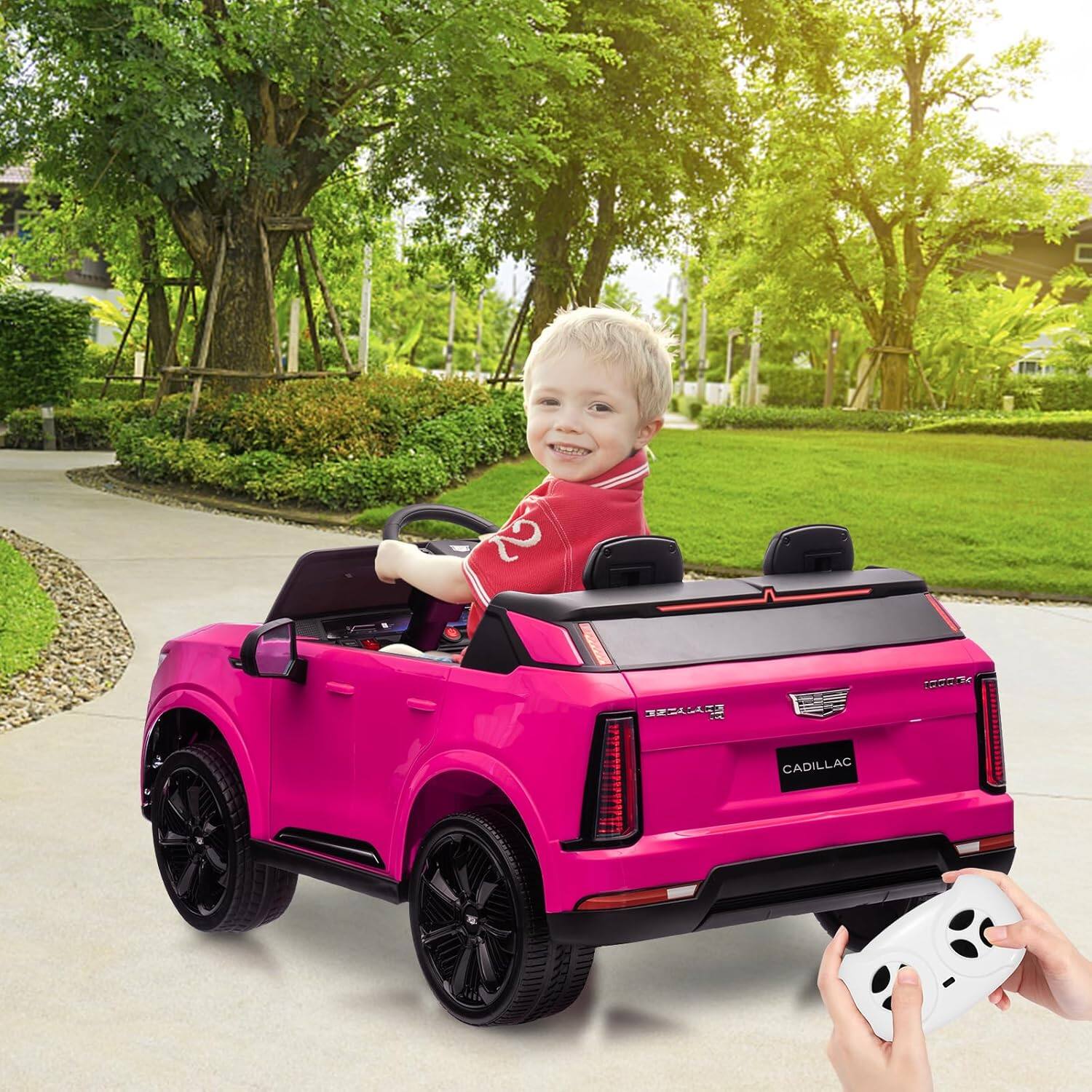 Alt View 6. GARVEE - 24V Licensed Cadillac 2-Seater Ride-On Truck for Kids, Dual 130W Motors, Remote Control, LED Lights, Music, Suspension - Pink.