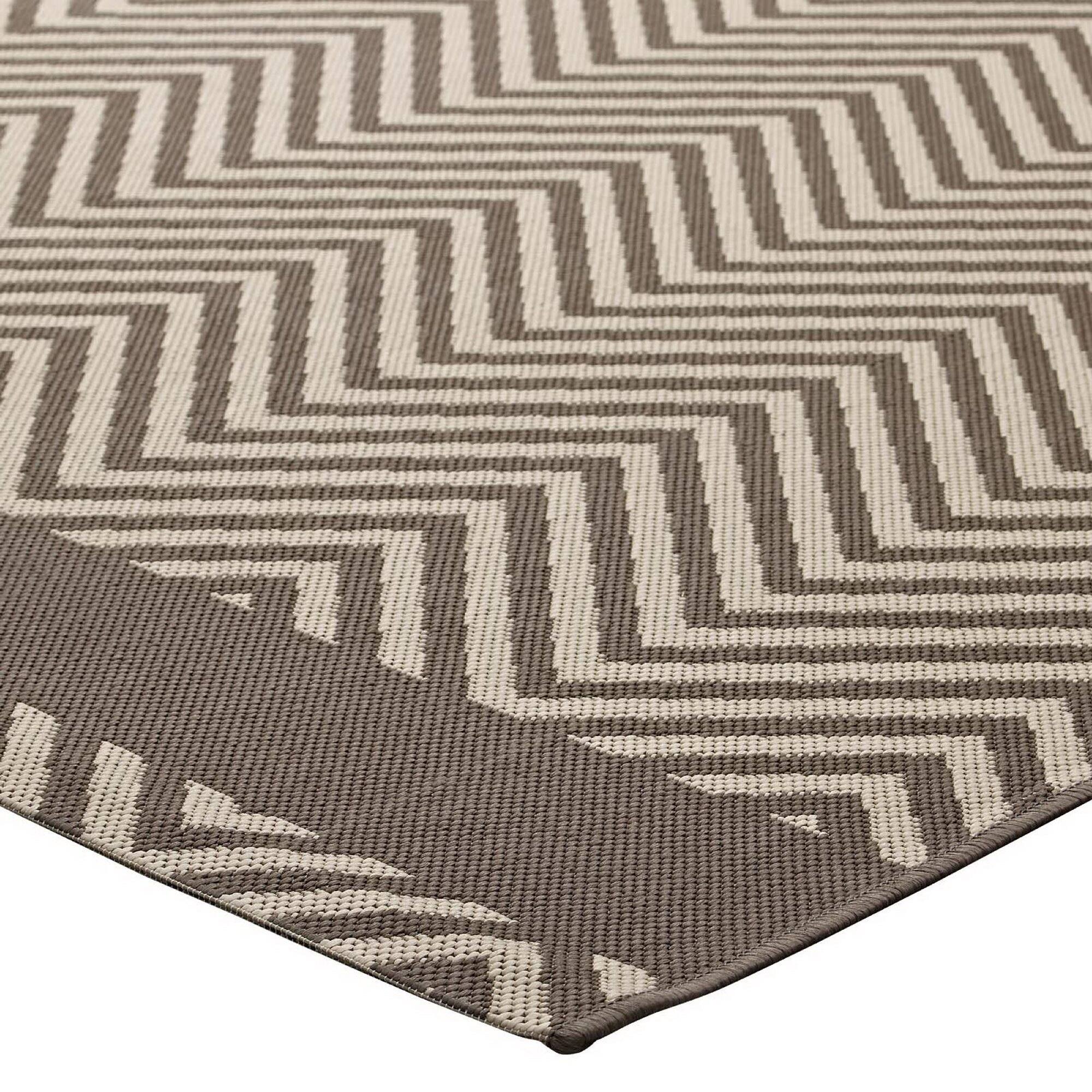 Alt View 2. Modway - Optica Chevron With End Borders Indoor and Outdoor Area Rug - Light and Dark Beige.