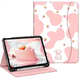 Kitcheniva - iPad 10th Generation 2022 Case With Stand And Pocket 10.9'' Pink Cow - Strawberry Cow