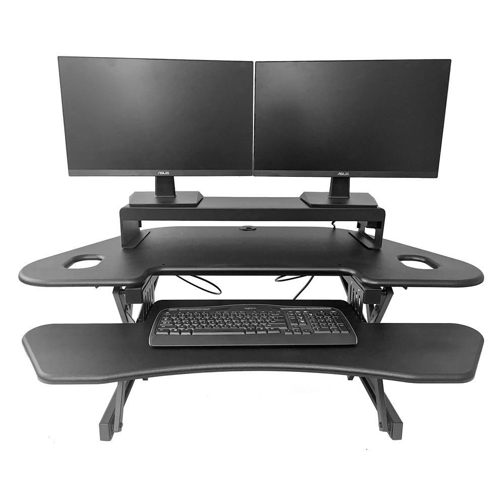 Angle. Rocelco - 46" Height Adjustable Corner Standing Desk Converter - Dual Monitor Stand BUNDLE - Black.
