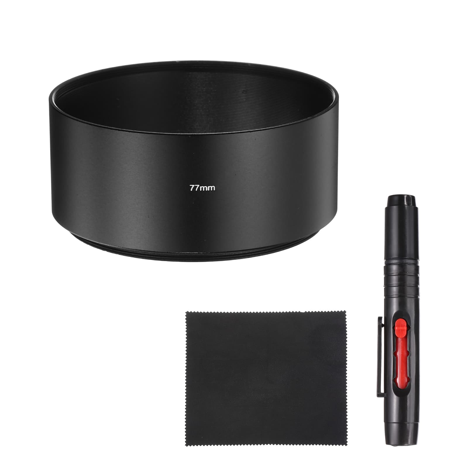 Unique Bargains - Lens Hood Shade, 77mm Long-focus Metal Camera Cap Shade with Cleaning Cloth & Pen - Black