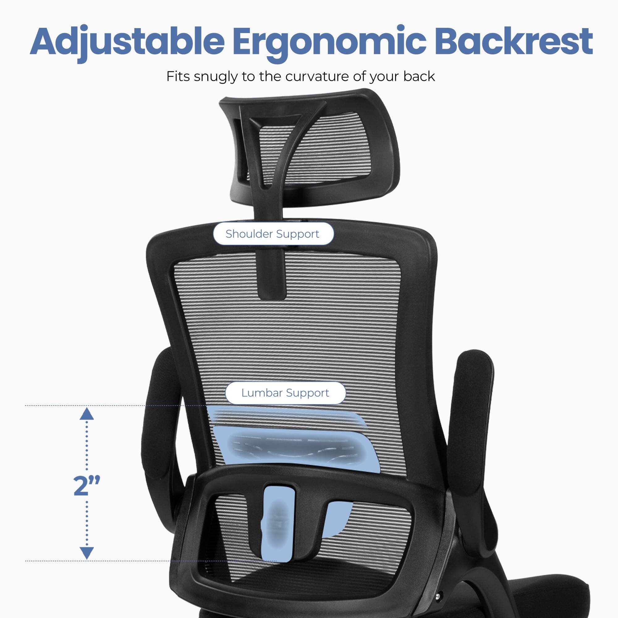 Adjustable Ergonomic Backrest  
Fits snugly to the curvature of your back  

Shoulder Support  
Lumbar Support  

2"