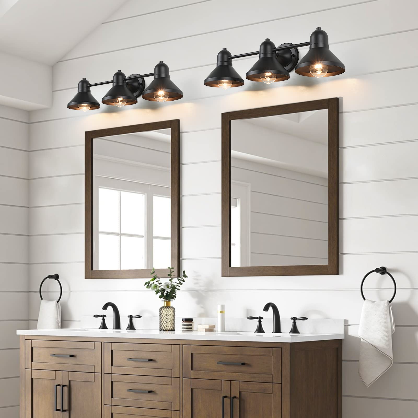 Left. Dazzling Pops - Bathroom Light Fixtures Vanity Over Mirror Matte Metal Modern Farmhouse Rustic Industrial Indoor Wall Mount - 3-Light.