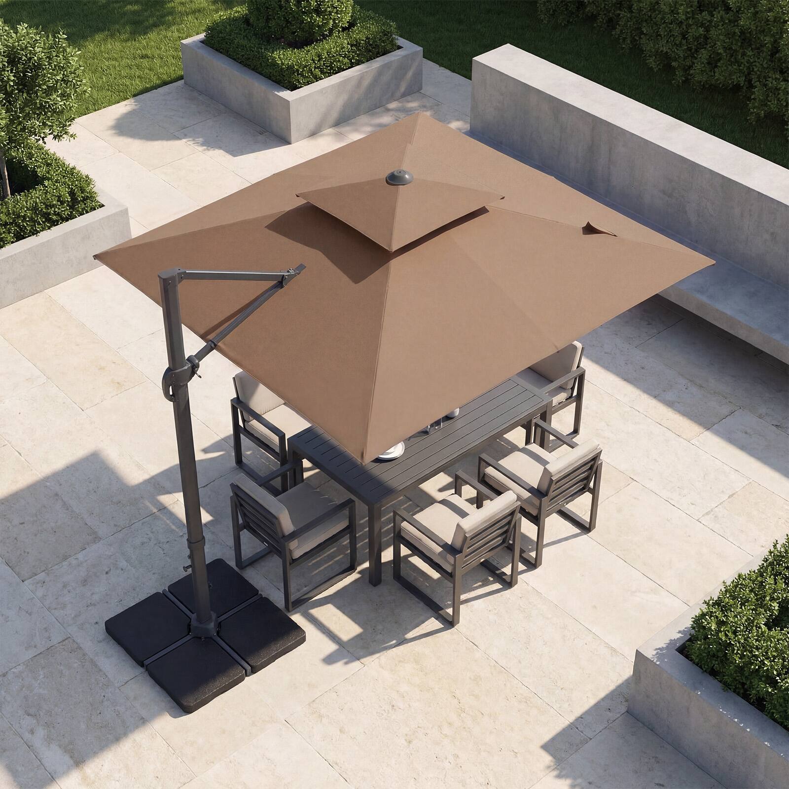 Alt View 1. Gymax - Gymax 10FT Patio Cantilever Umbrella w/360-Degree Rotation 8 Sturdy Ribs Air Vent for Pool Tan - Brown.