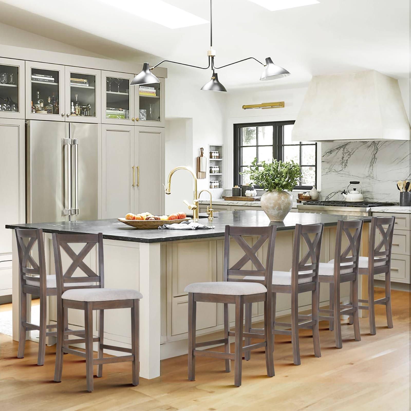 Light Brown Wash Set of 6 Cross Back