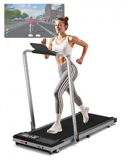 Superun - Foldable Walking Pad with Remote Control and Space Saving, Free Installation 300 lbs Capacity - Silver