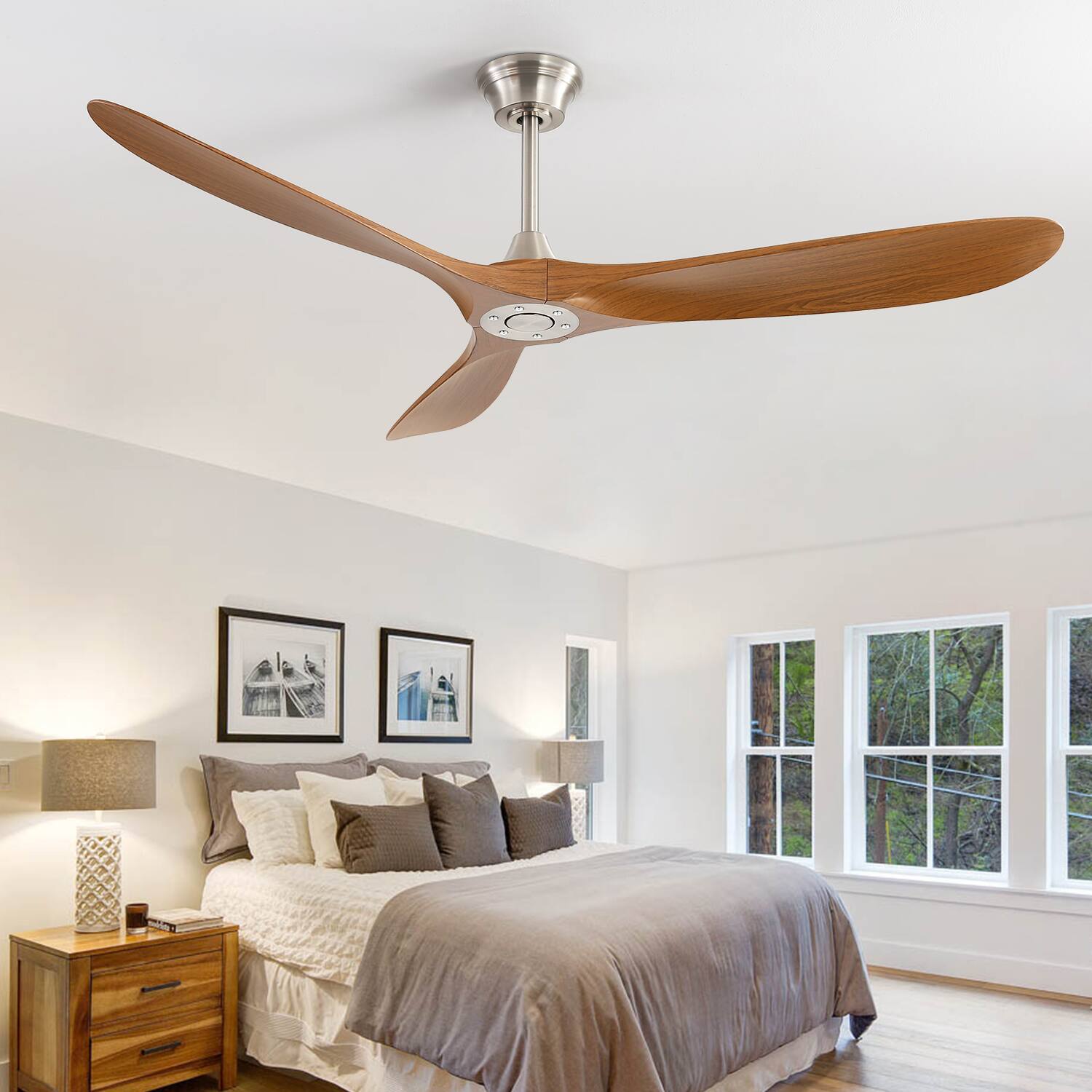 Alt View 4. Sofucor - 60 Inch Smart Ceiling Fan No Light With Remote Control APP Adjustable 6 Speeds Fan 3 ABS Blades - Silver.