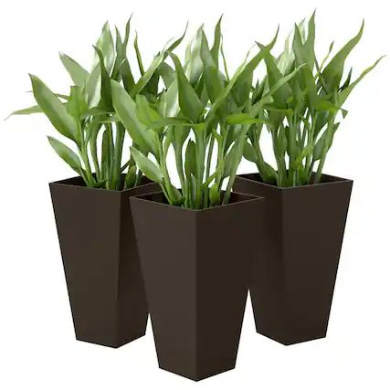 Front. PULUZ - 28 inch Tall Garden Plastic Flower Pot, Set of 3, Large Outdoor & Indoor - Brown.