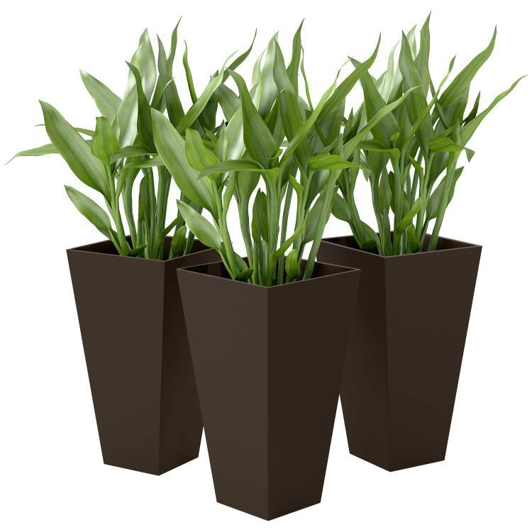 Front. PULUZ - 28 inch Tall Garden Plastic Flower Pot, Set of 3, Large Outdoor & Indoor - Brown.