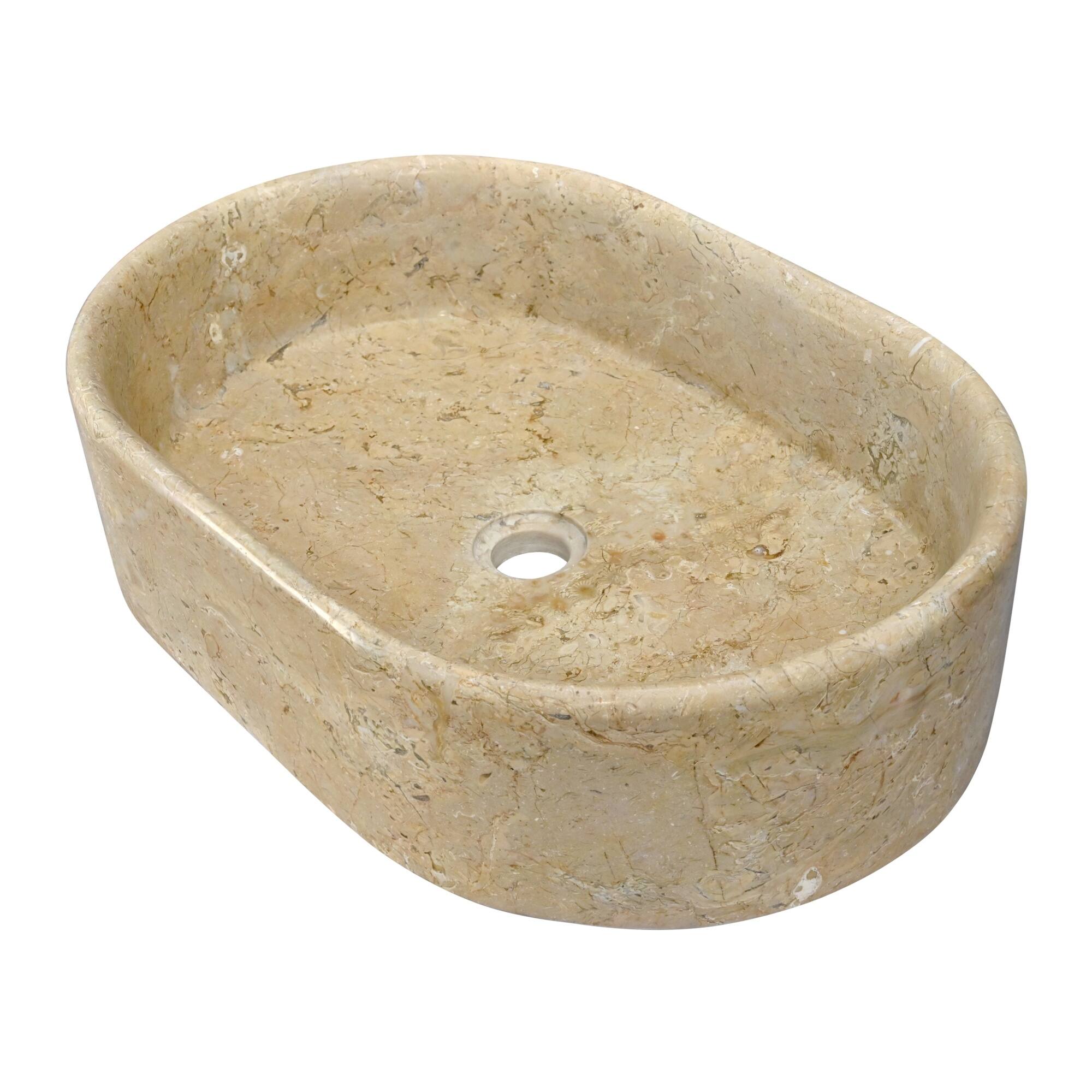 Alt View 2. ELEMENT ACE - Luxury Polished Natural Marble Bathroom Vessel Sink with Elegant Golden Veins and Spacious Oval Basin - Beige+Gold.