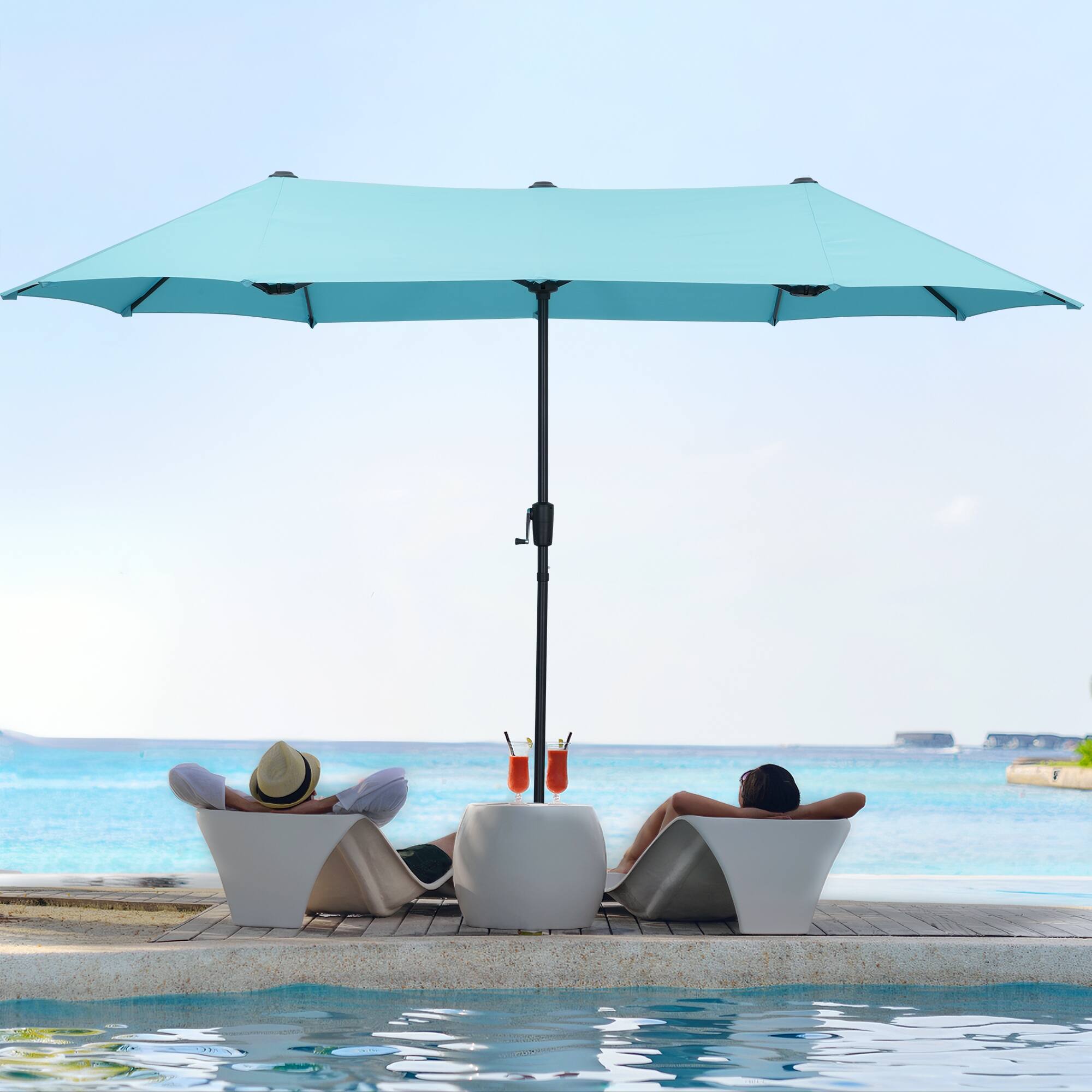 Back. Ainfox - Ainfox 13ft Patio Umbrella Outdoor Two Layers - Blue.