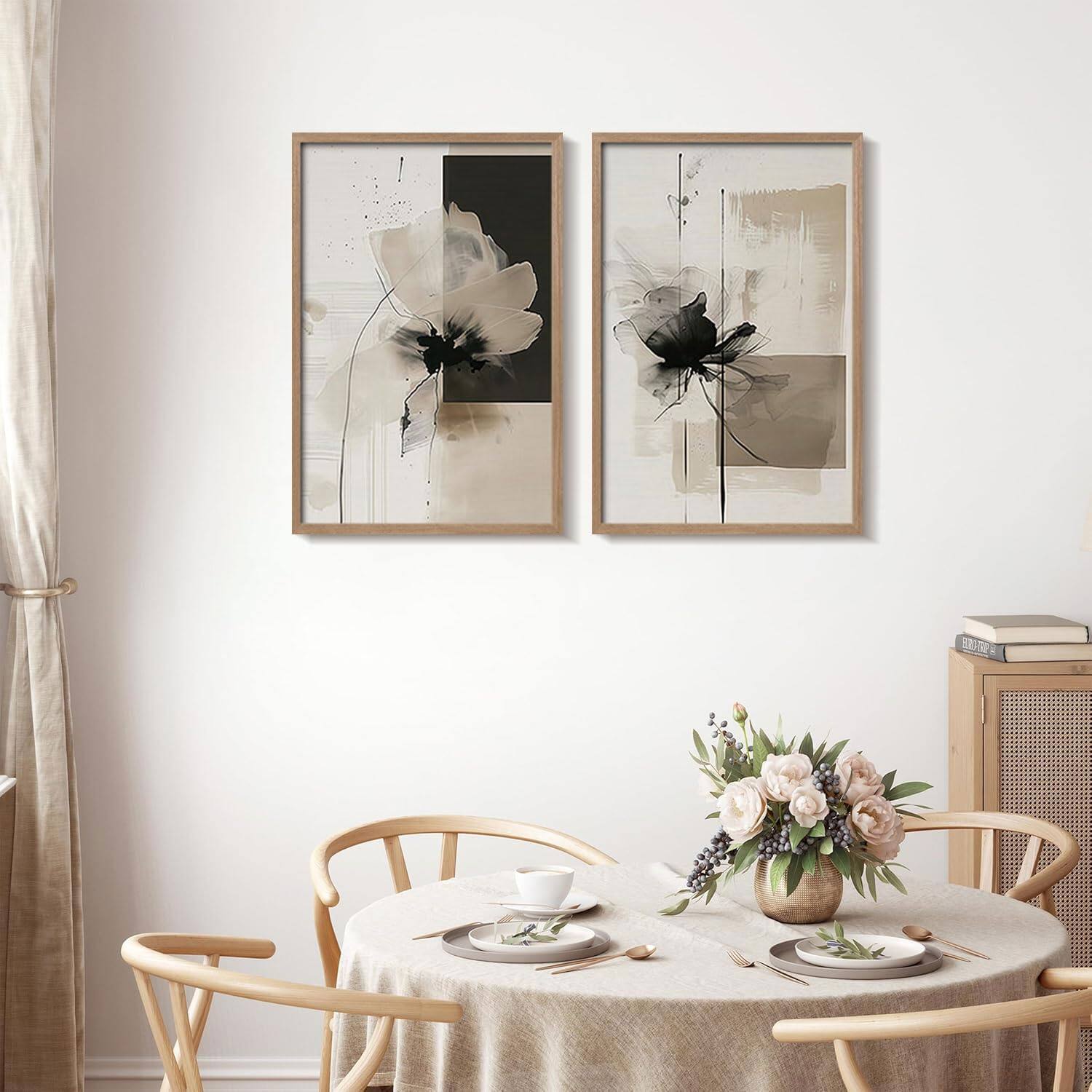 Alt View 2. Fabibe - Framed Black and White Flower Abstract Wall Art Modern Neutral Canvas Prints Posters Pictures Gallery Wall Decor Living - Blue 16"L x 12"W.