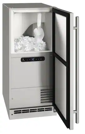 Left. U-Line - 15" 55-lb Freestanding Icemaker - Stainless Steel.
