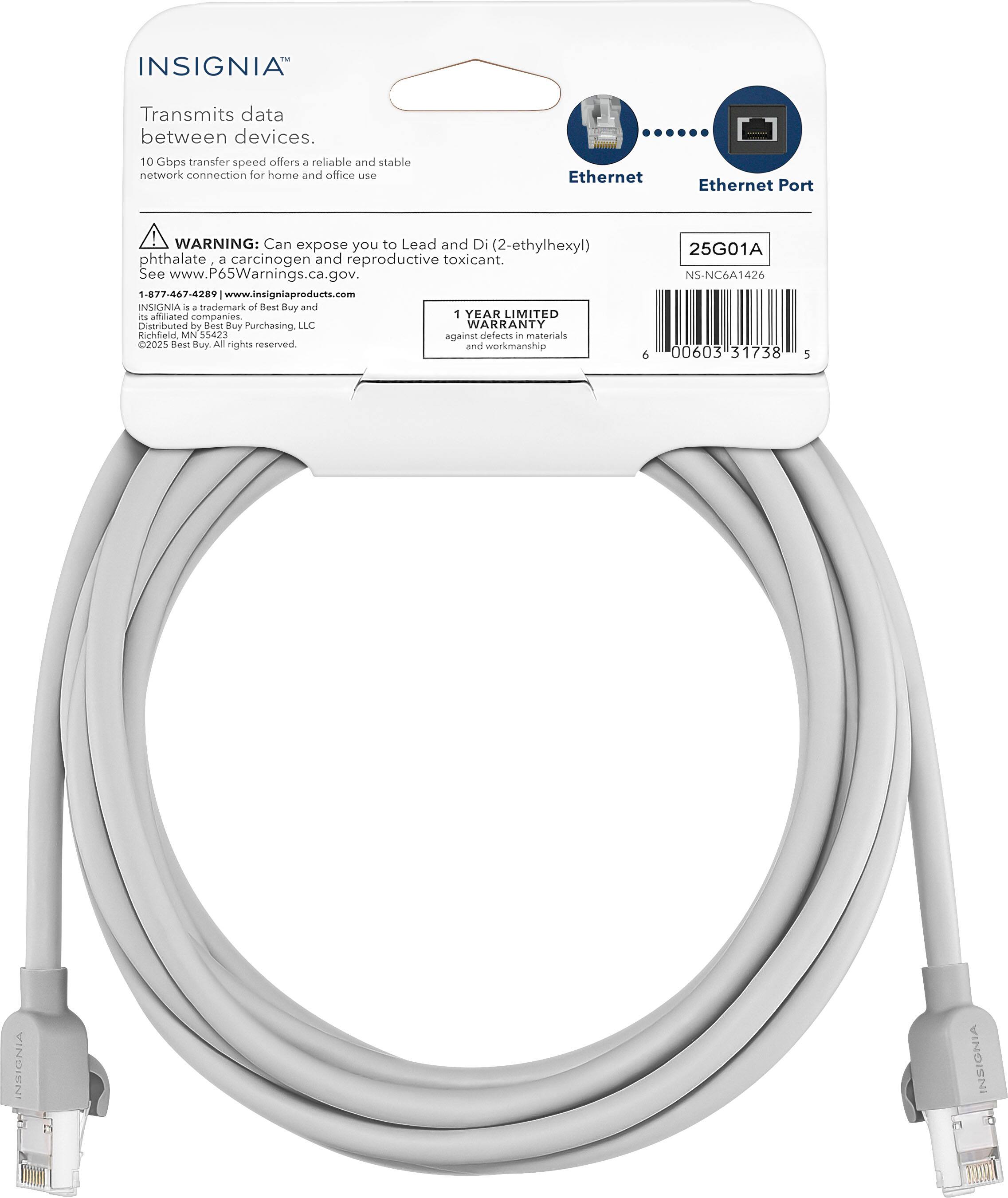 INSIGNIA  
Transmits data between devices.  
10 Gbps transfer speed offers a reliable and stable network connection for home and office use  

Ethernet | Ethernet Port  

WARNING: Can expose you to Lead and Di(2-ethylhexyl) phthalate, a carcinogen and reproductive toxicant. See www.P65Warnings.ca.gov.  

INSIGNIA is a trademark of Best Buy and its affiliated companies.  
Distributed by Best Buy Purchasing, LLC.  
©2025 Best Buy. All rights reserved.  

1 YEAR LIMITED WARRANTY against defects in materials and workmanship  

25G01A  
NS-NGA1426  
00603 31738 5  

INSIGNIA  
INSIGNIA