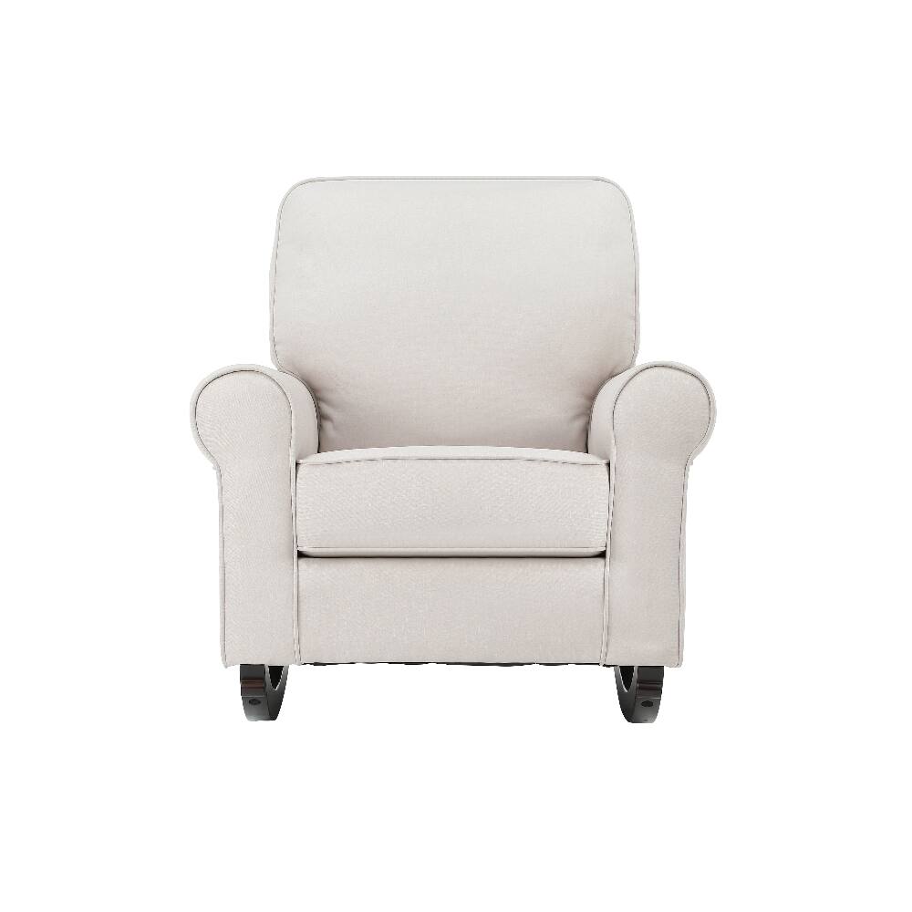 Left. Loheer - Loheer Beige Fabric Rocking Chair Wooden Legs Upholstered Rocker - Beige.