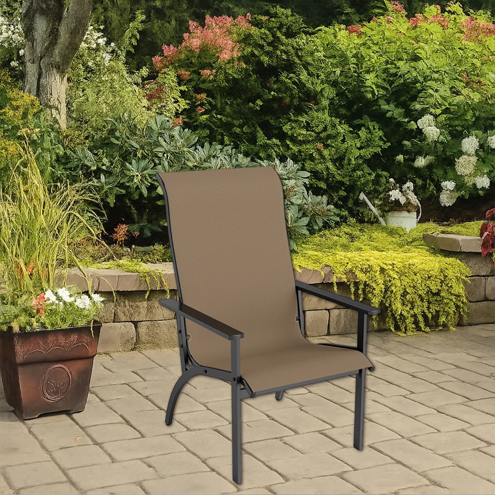 Hivvago - Outdoor Metal Frame Adirondack Chair with Tall Backrest for Garden or Porch - Coffee