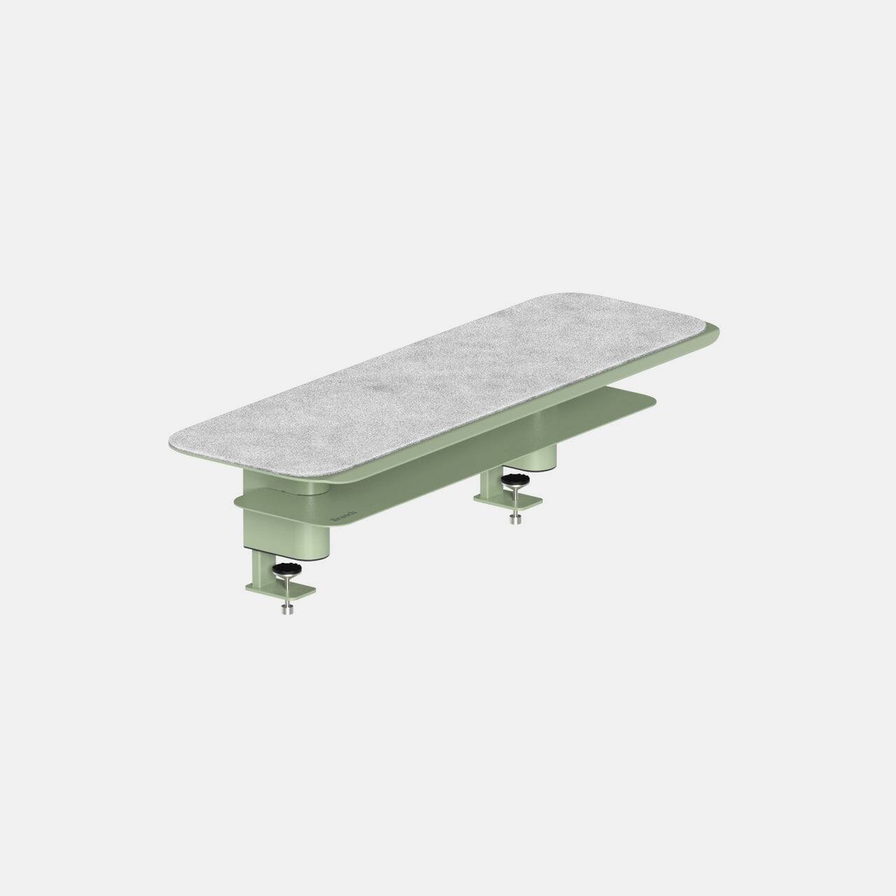 Left. Branch Furniture - Branch Small Monitor Stand – Sturdy Steel Stand with Elegant Felt Liner, Hidden Storage, and Universal Clamp - Sage.