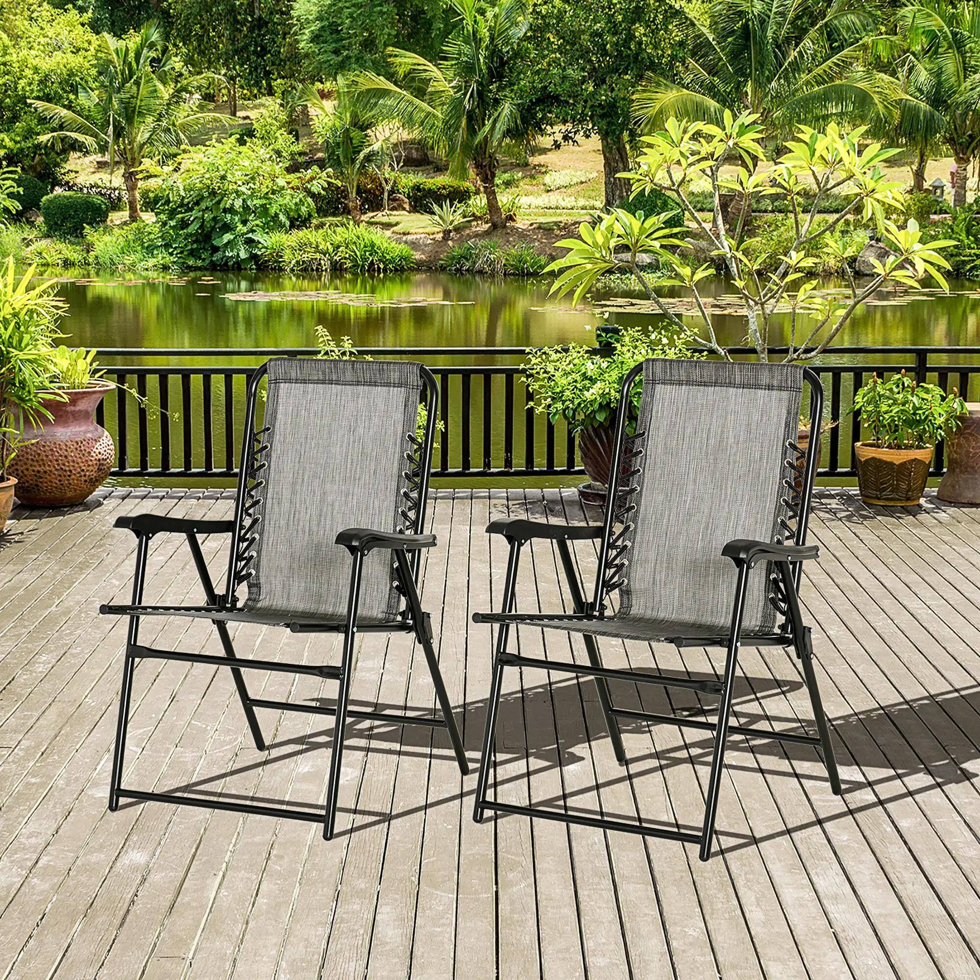 Left. Resenkos - Resenkos 2-Piece Collapsible Patio Chairs, Arm-Relaxing Beach Loungers, Perfect for Outdoor, Poolside Relaxation,Gray - Gray.