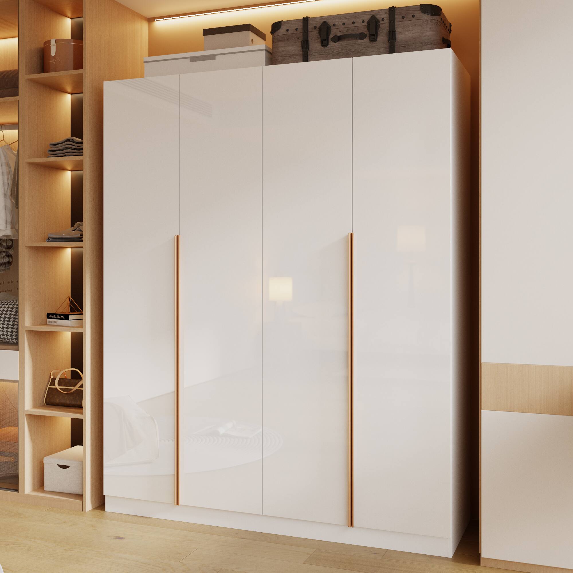 Back. Famapy - European-Style Wardrobe with Hanging Rods & Shelves Bedroom Storage Closet for Organized Clothes & Accessories - White.