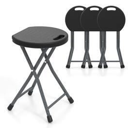 Gymax - 4PCS 18''H Folding Stool Portable & Foldable Camping Chair w/ Built-in Handle - Black/Silver