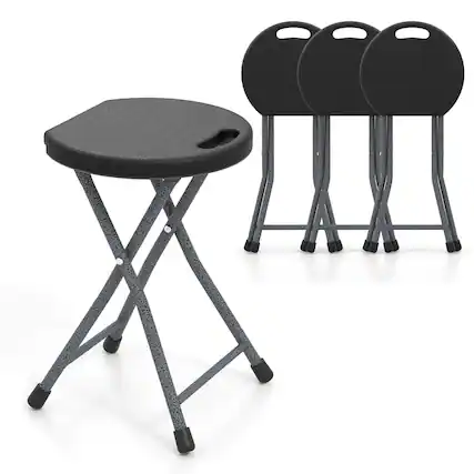 Front. Gymax - Gymax 4PCS 18''H Folding Stool Portable & Foldable Camping Chair w/ Built-in Handle - Black, Silver.