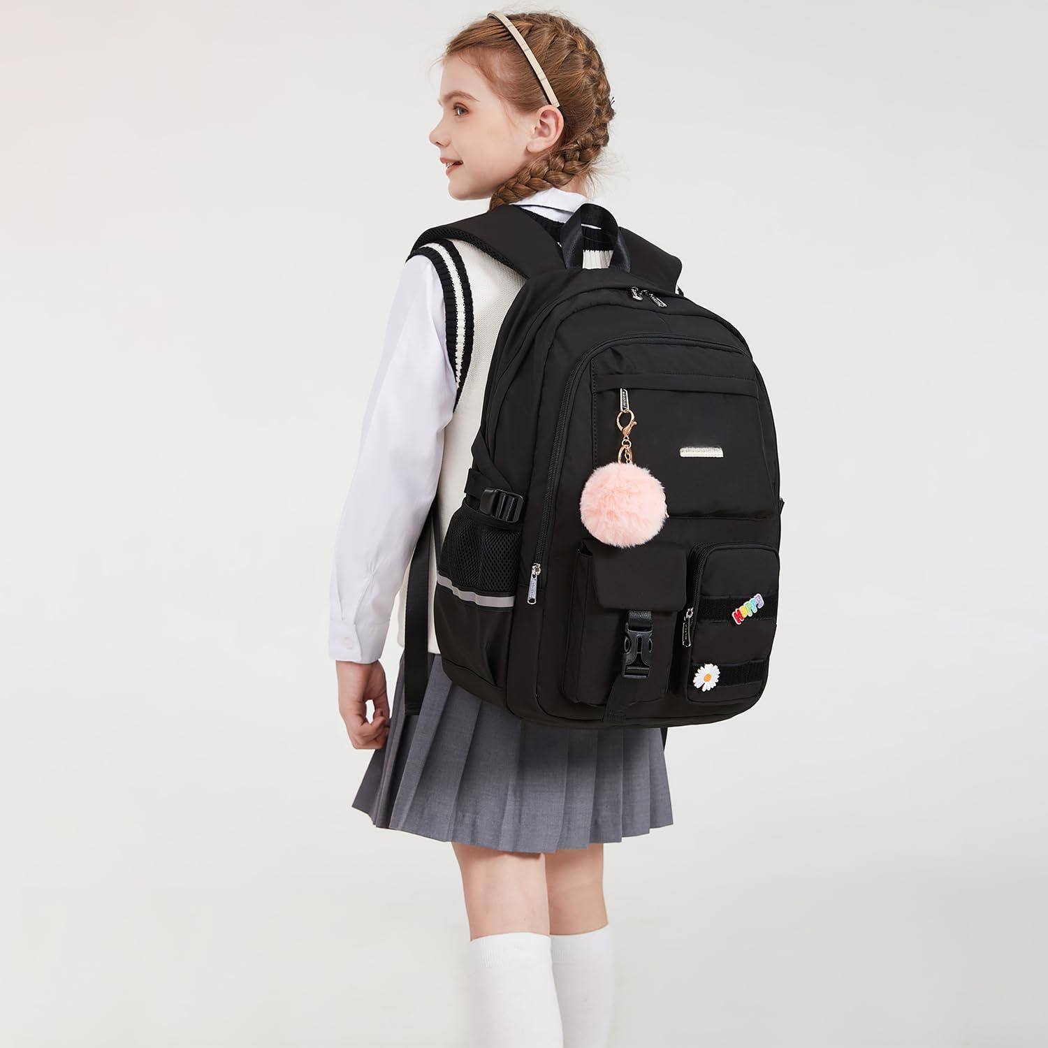 Alt View 6. Pacoar Cade - Big Student Backpack For School Teen Middle High Bookbag Elementary Backpacks With Lunch Bag (black) - Lightsteelblue.