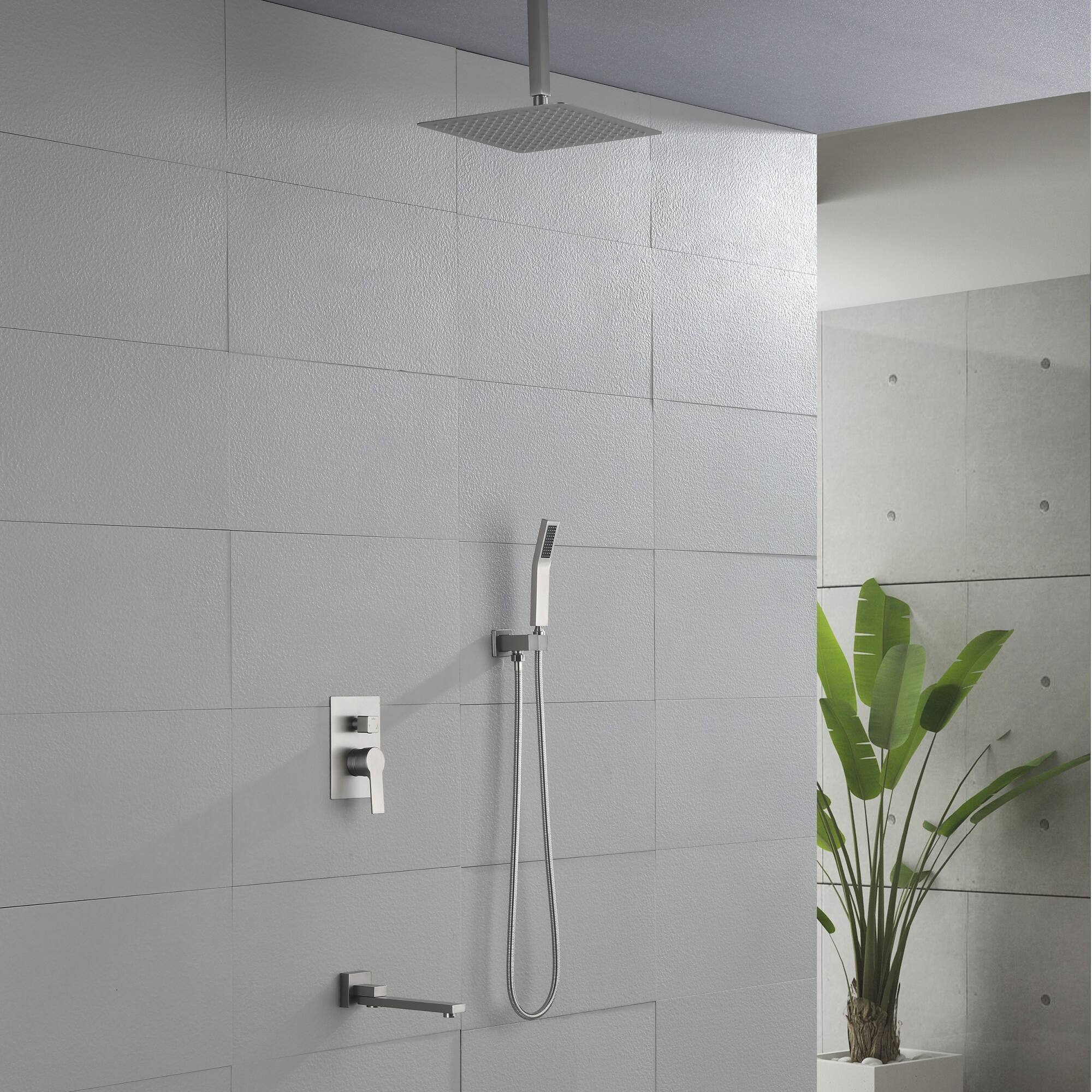 Alt View 1. Boyel Living - Brushed Nickel 12-Inch Rain Shower System Brass SUS304 3-Function Valve Handheld 180° Spout cUPC - Brushed Nickel.
