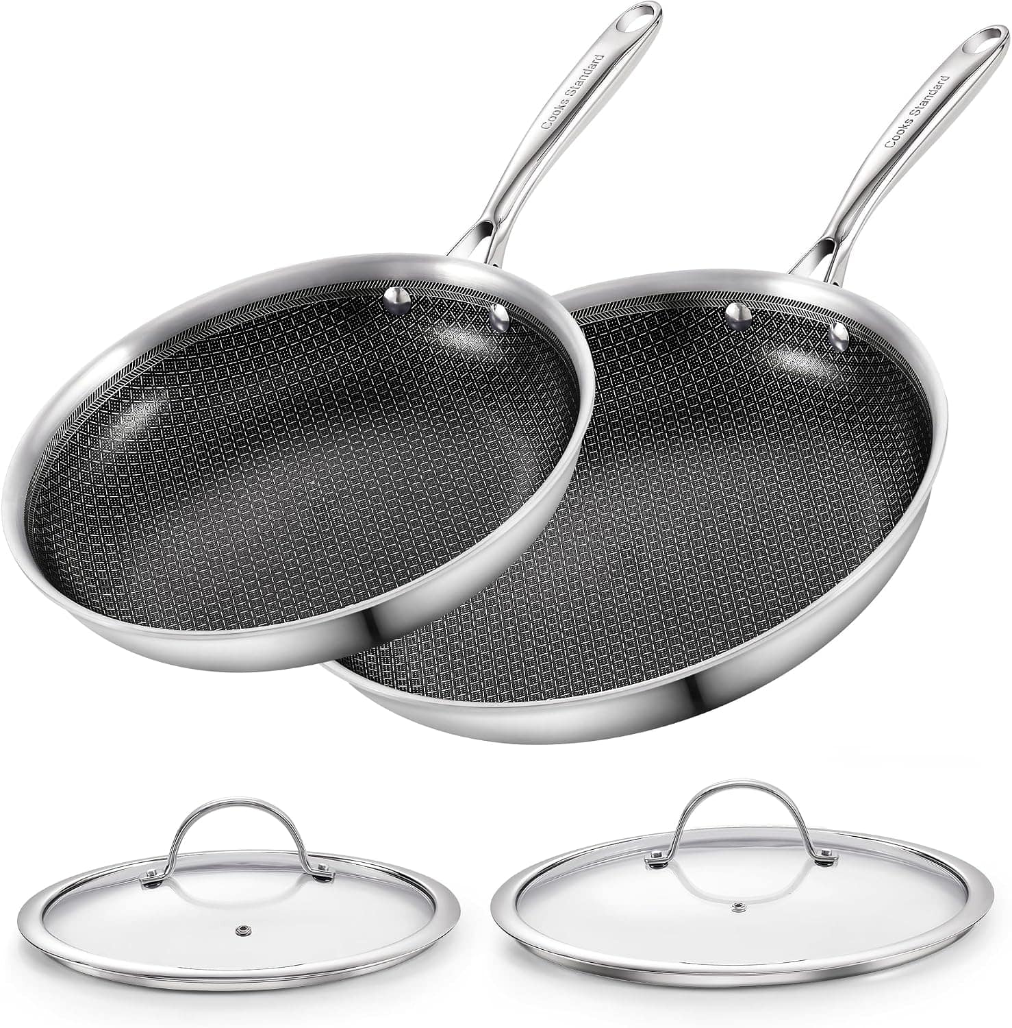 Cooks Standard - Multi-Ply Clad Stainless Steel 4-Piece Fry Pan Set,8-Inch & 10.5 Inch - Black