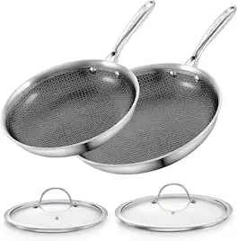 Cooks Standard - Multi-Ply Clad Stainless Steel 4-Piece Fry Pan Set , 10.5-Inch & 12-Inch - Black